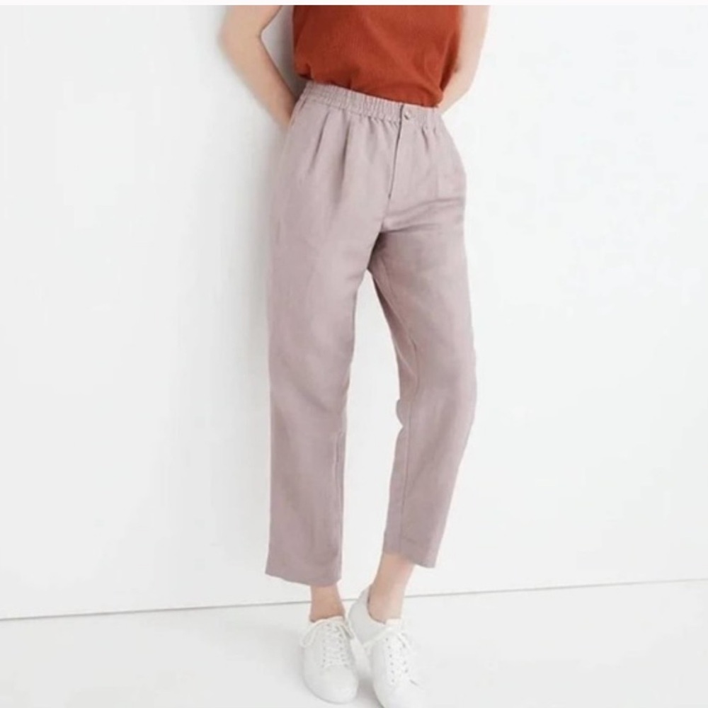 Madewell linen pants crop length pale pink straight leg size xs elastic waist